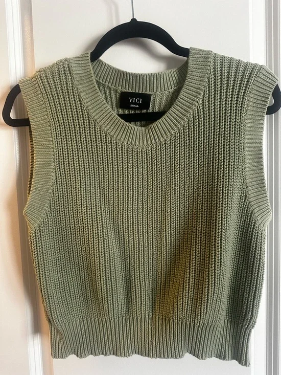 Vici Sage Green Ribbed Knit Sleeveless Vest - Picture 1 of 2